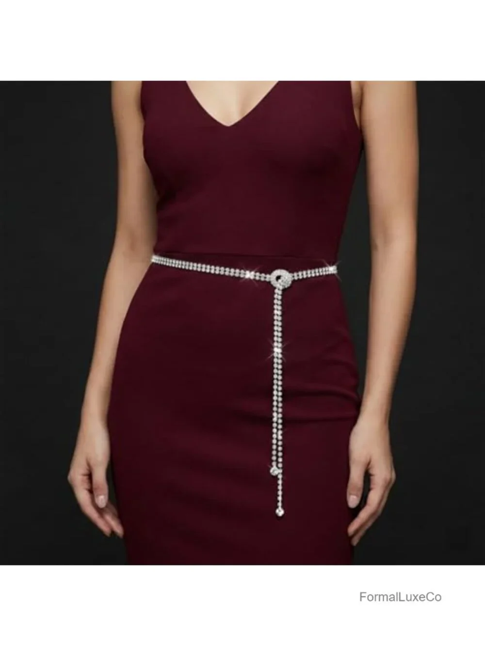 Rhinestone Chain Belt, Crystal Sparkly Belt for Dresses, Adjustable Waist 25-43